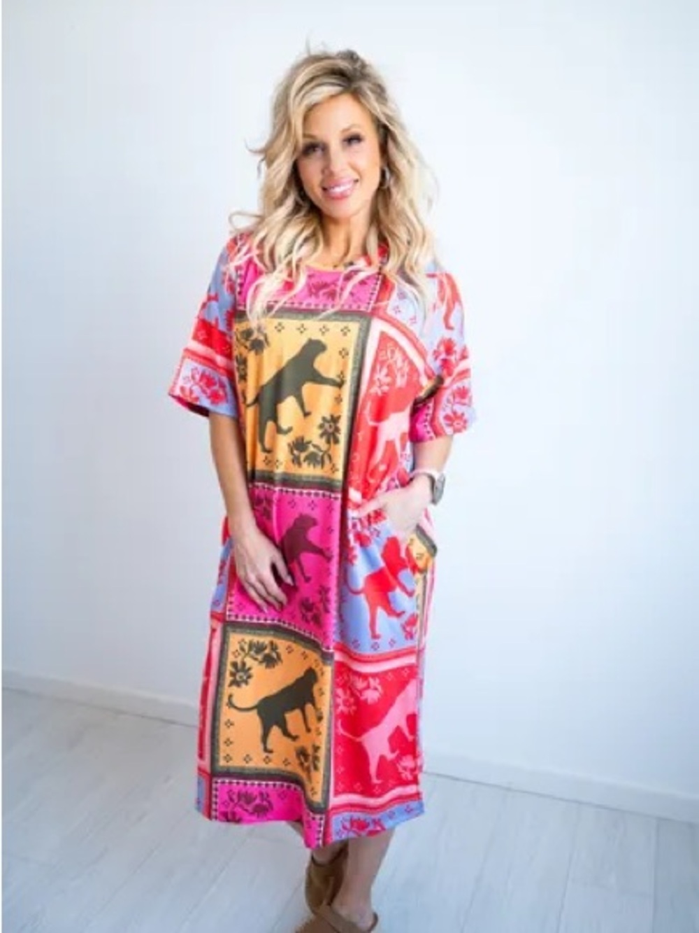 Jade By Jane Wild Patchwork Animal Print Midi Dress Medium